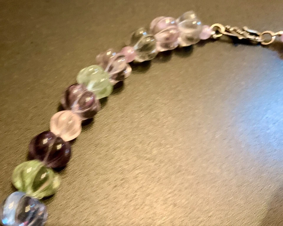 Necklance Carved Pumpkin Fluorite Bali Silver Clasp 23 ins — 第 4/4 张图片