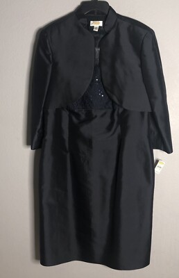 NWT Talbots Dark Blue 2 Piece Bolero Jacket Formal Dress Size 20 Sequin Wedding