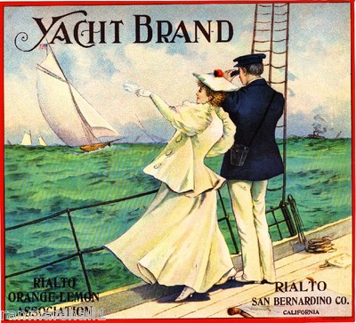 Rialto San Bernardino Yacht Sailboat Orange Citrus Fruit Crate Label Art Print