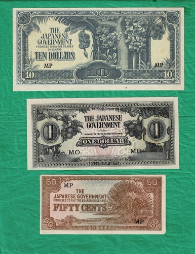 WW-II Malaysia & Singapore - 3 Lot  Uncirculated JIM Japanese Invasion Money