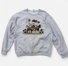 Vintage Jerzees NuBlend Horse Farm Crewneck Sweatshirt Gray L Graphic