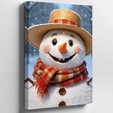 Cheerful Snowman With A Wide Friendly Smile Stands Prominently In A Wall Art