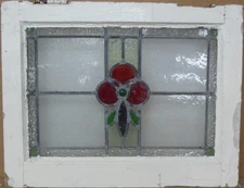 FLORAL OLD ENGLISH LEADED STAINED GLASS WINDOW 22" X 17"