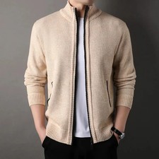 Men's Stand-up Collar Knit Sweater Autumn Winter New Cardigan Tops Korean Slim S