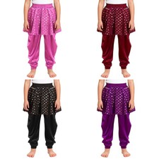 Kids Girls Boys Floral Print Halloween Dhoti Pants Draped Baggy Metallic Shiny