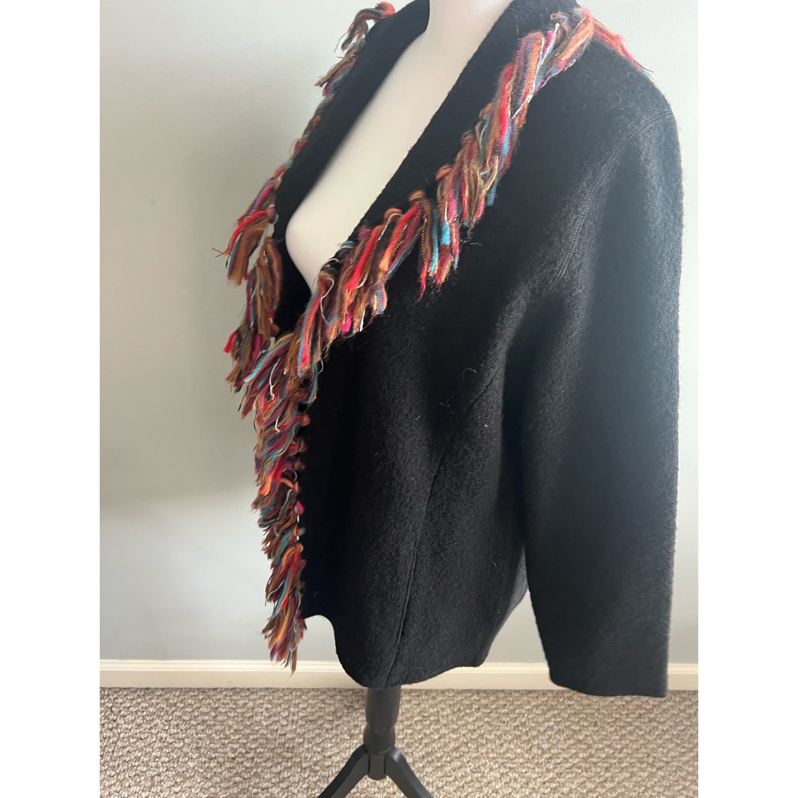 Ruby Rd Wool Jacket Black Open Front Multicolor F… - image 8