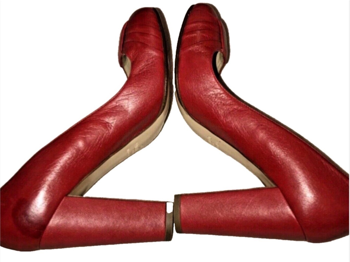 Valentino Garavani Red Maroon Leather in Round close bow Toe Pumps SZ 38 thumbnail 7