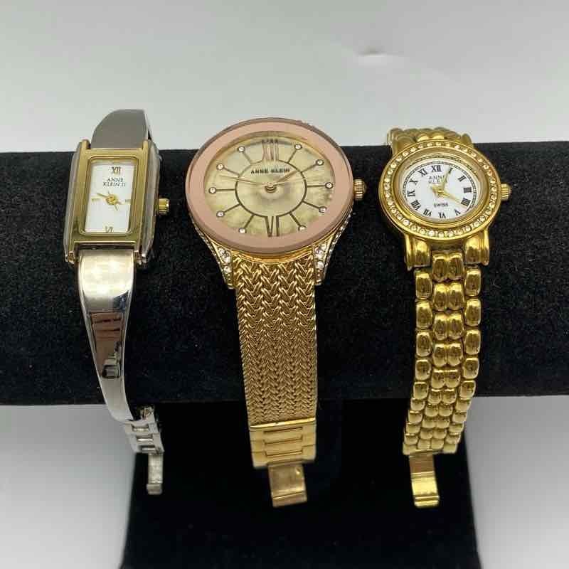 Anne Klein Women's Gold Tone Crystal Fashion Wristwatch Lot of 3 Mixed Styles