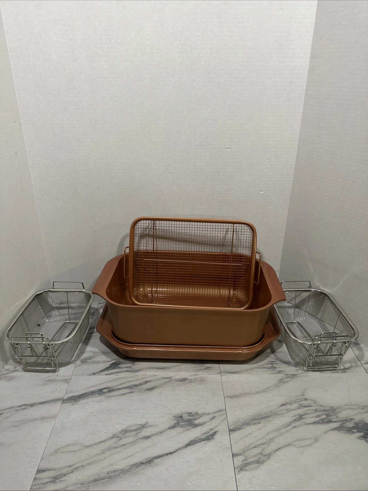 Copper Chef Wonder Cooker XL Grill & Roaster Pan Set W/ Basket & Glass Lid