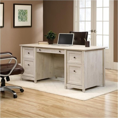 Pemberly Row Engineered Wood 4-Drawers Office Executive Desk in Chalked Chestnut