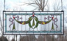 36" x 14" Handcrafted Tiffany Style Stained Glass Window Panel HF45