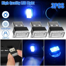 3PCS Universal Blue USB Car Interior Atmosphere Ambient Lamps Mini LED USB Light