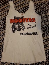 NOS USA Made Hooters Authentic Uniform White Tank Clearwater Large White Orange
