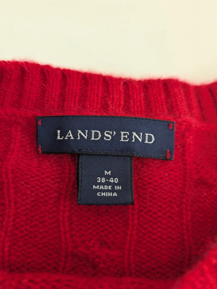 Lands End Mens Sweater M Red 100% Cashmere Cable Knit Crew Neck Pullover Soft - Image 4 of 4