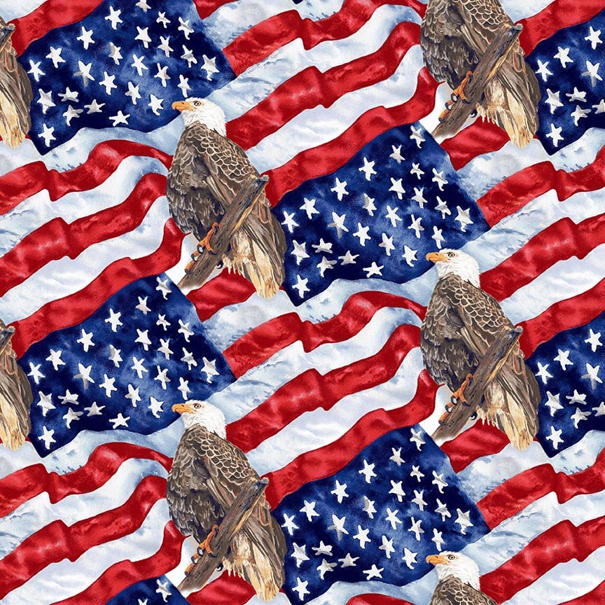 Patriotic Wings of Freedom Eagle on American Flag Fabric by Henry Glass YARD