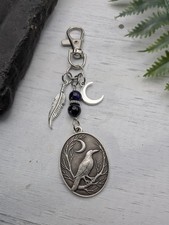 Raven Moon Bag Charm / Keychain / Purse Charm / Black Bird