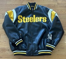 Vtg G-III Pittsburgh Steelers Mens Faux Leather Coat Size Large NFL Licensed