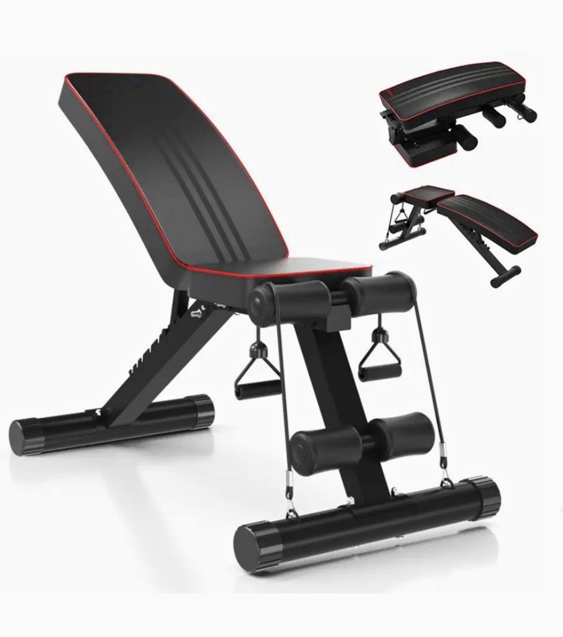 Adjustable Weight Bench w/ Leg Extension, Dumbbell Storage & Wheels ...