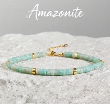 Natural Amazonite Dainty Bracelet Healing Crystal Green Gemstone Minimalist Gift