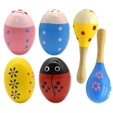 Wooden Easter Eggs Shakers Toys, Maracas Kids Hand 6 Pack, Multiple