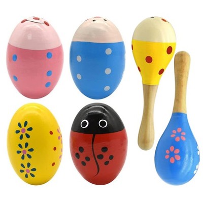 Wooden Easter Eggs Shakers Toys, Maracas Kids Hand 6 Pack, [Multiple]