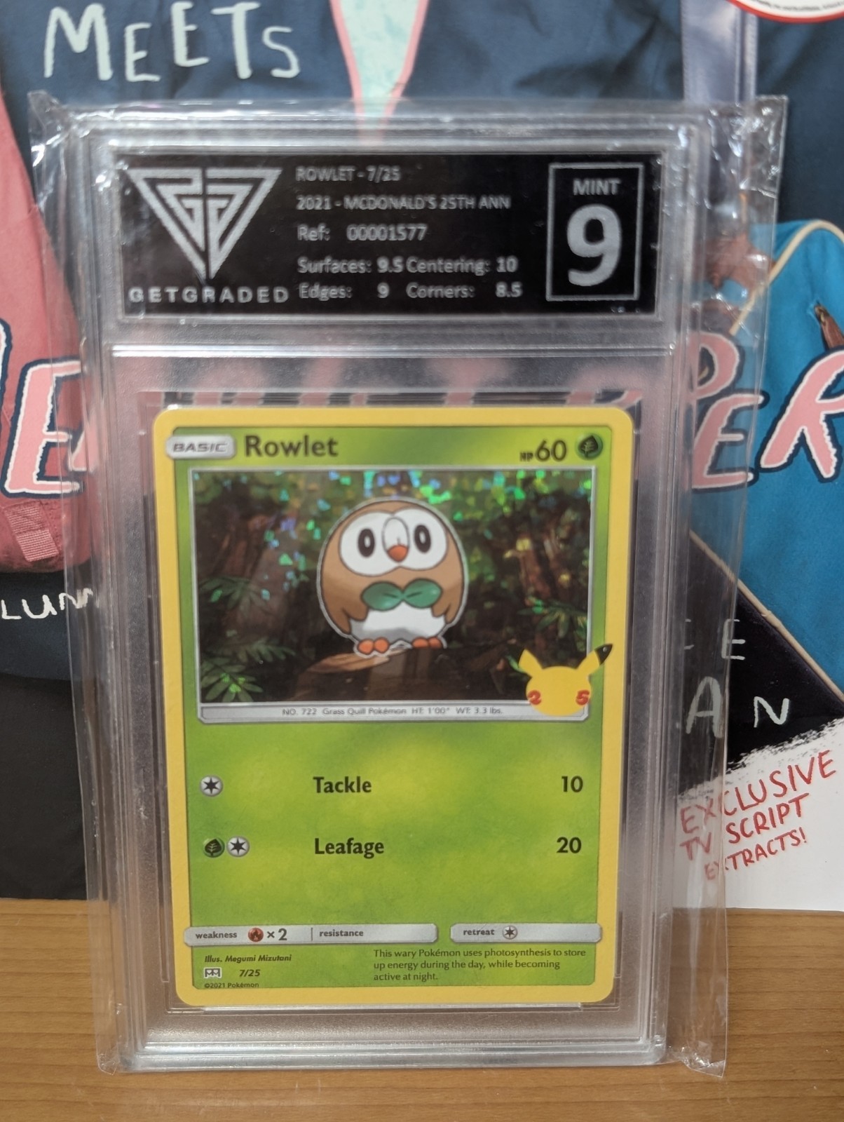 Rowlet 7/25 McDonald's 25th Anniversary Pokémon Card - GetGraded Mint 9 