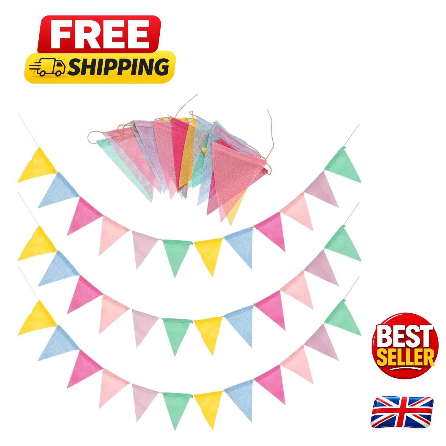 68 Feet of Elegant Bunting Banners - 60 Triangular Flags for Any Celebration