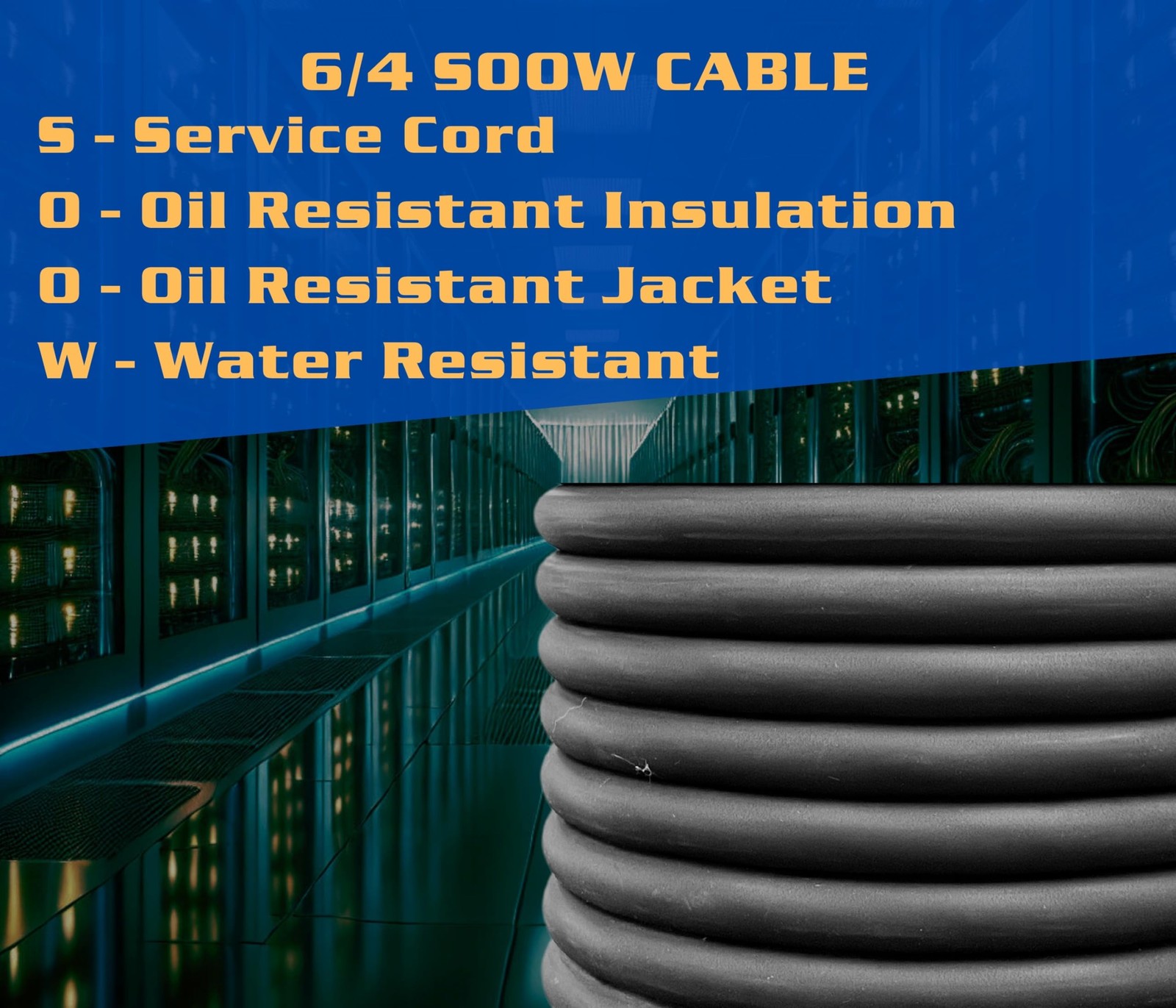 6 Gauge 4 Conductor 6/4 AWG Black SOOW Portable Power Cable Wire (20 Feet)