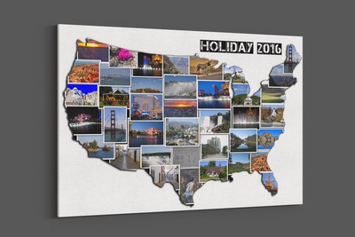 Amerika Länderform Collage Leinwand Bild Druck, jedes Land verfügbar