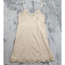 Vintage Vanity Fair Slip Womens 40 Beige Silky Nylon Lace Dress Lingerie Boudoir