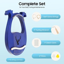 16 Strings Lyre Harp Mahogany Body with Tuning Wrench String Pick Set US