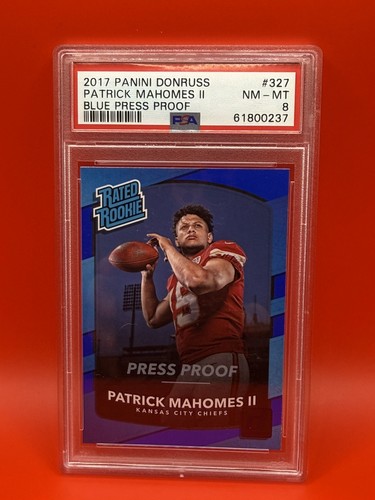 2017 Panini Donruss Patrick Mahomes Rookie Blue Press Proof PSA