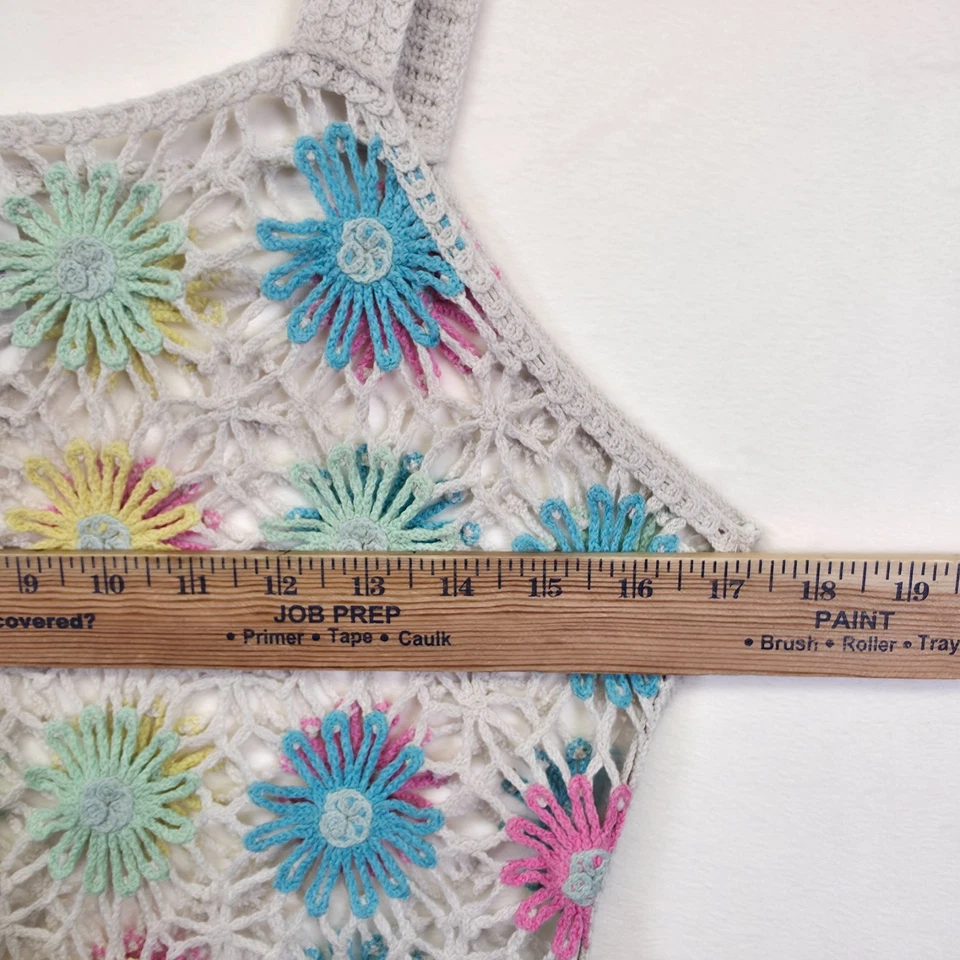 Без границ мини-платье размер L крючком цветочный богемное фестиваль Y2K пляж прикрытие - Изображение 3 из 4