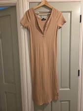 New Look Maternity Ribbed Beige Maxi Dress With Button Top Size 12