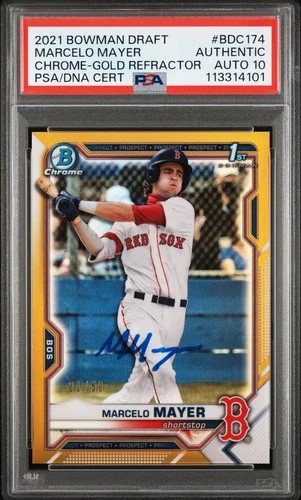 2021 1st Bowman Chrome Draft Marcelo Mayer True Gold Refractor /50 PSA 10 Auto