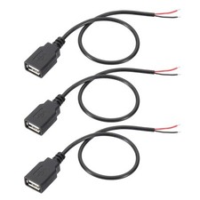 1Ft USB 2.0 Female to 2 Pin Bare Wire Pigtail Cable 3pcs 22AWG Power Cords Ex...