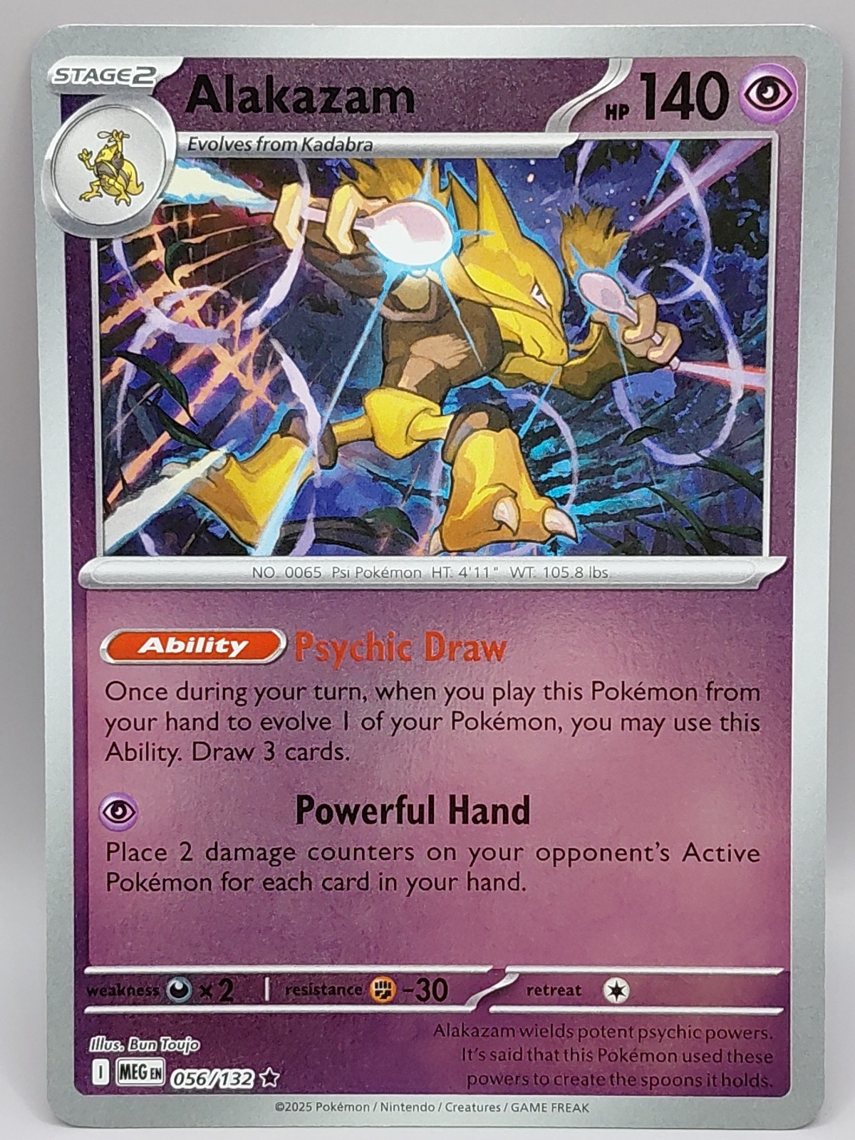 Reverse Holo Alakazam 056/132 Rare ME01: Mega Evolution Pokemon