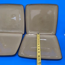 Home Trends (4) Dinner Plates Rave Taupe Square 10 5/8" Brown Stoneware EUC