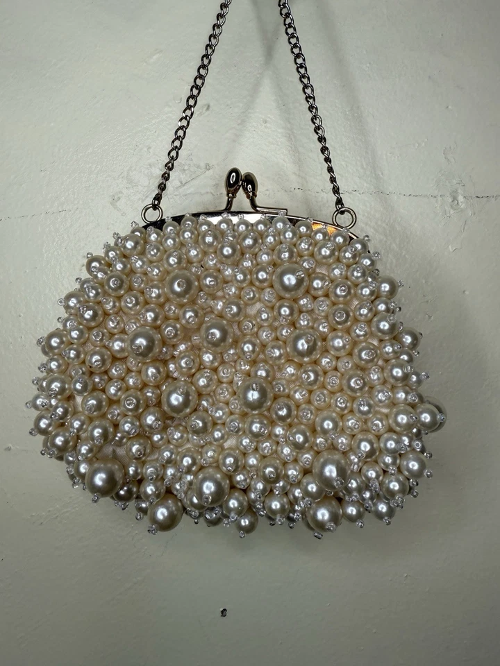 Beaded Pearl Banana Republic Ivory Mini Purse Evening Bag Gorgeous - Image 2 of 4