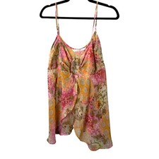 Victoria's Secret Vintage 90s Pink Orange Floral Tie Babydoll Blouse Medium