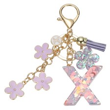 Alphabet x Tassel Cherry Blossom Initial Letter Keychain Purple, Pack of 1 