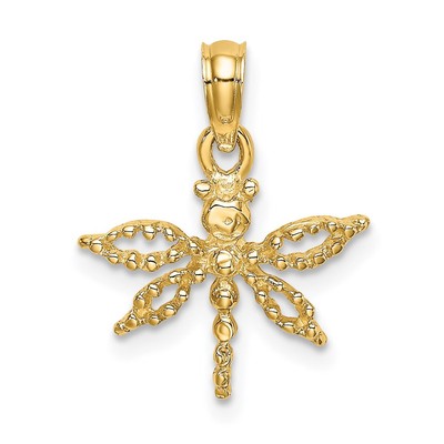 14k Gelbgold 2-D Mini Libelle mit ausgeschnittenen Flügeln Charm Anhänger Geschenk für sie