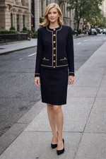 Stunning St. John 2pc Santana Knit Solid Black Gold Skirt Jacket Suit 6,8MS