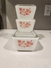 PYREX Pink Gooseberry 6 pc Set Refrigerator Dishes with Lids Vintage Collectible