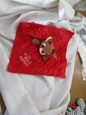 My First Rudolph Lovey 12" Red Minky Dots Satin Security Blanket