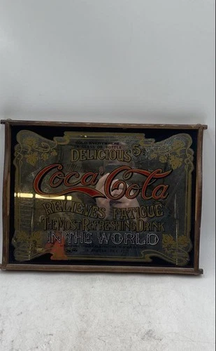 Vintage 1970's Coca-Cola Collectible Mirrored Wooden Serving Tray