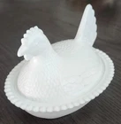 Indiana Milk Glass Hen on Nest Beaded Edge Covered Dish White Vintage Chicks