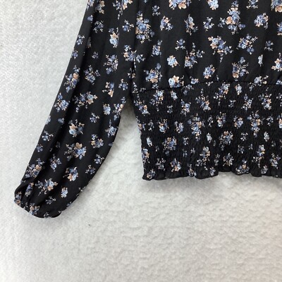 Jolie and Joy Women's Black Floral Long Sleeve Blouse Top Size