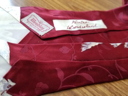 Mens Vtg. "Winter Wonderland" Wembley Retro/Vtg. Tie-Wine,Grey,Cream-Ski theme - Picture 2 of 6