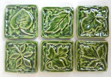 Leaf Mosaic Tiles, Handmade Ceramic Leaf Craft Tiles, Holly Green, Set of 6